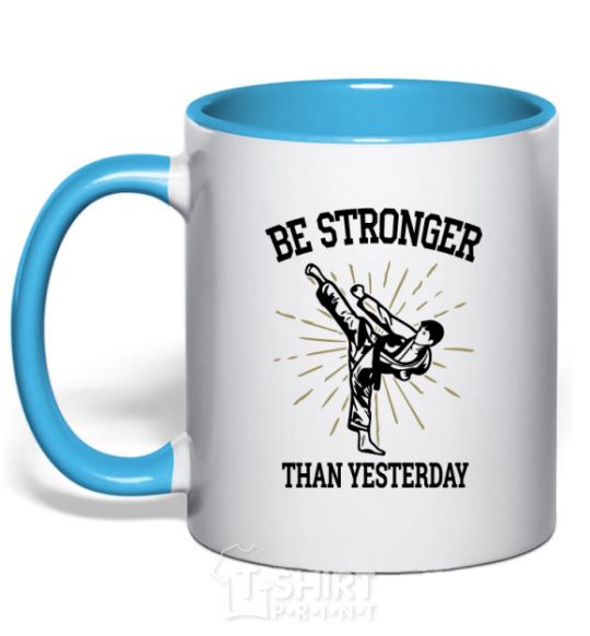 Mug with a colored handle Strongest sky-blue фото