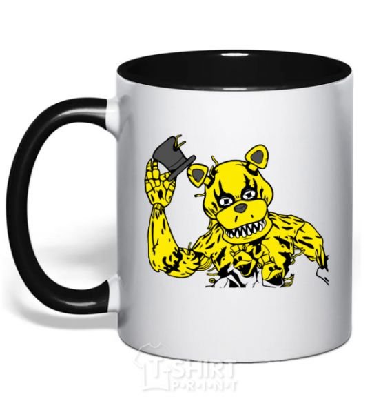 Mug with a colored handle Golden Freddy black фото