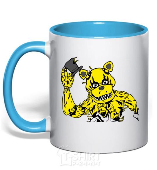 Mug with a colored handle Golden Freddy sky-blue фото