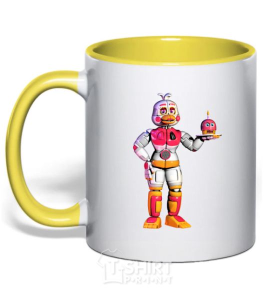 Mug with a colored handle Chicka Fnaf yellow фото