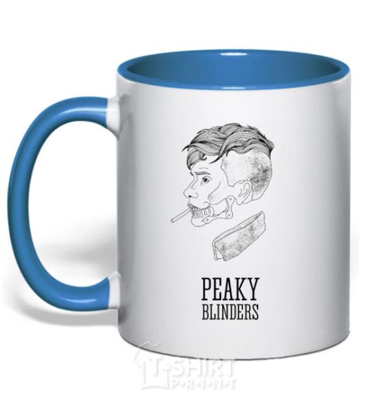 Mug with a colored handle Sharp visors are white royal-blue фото