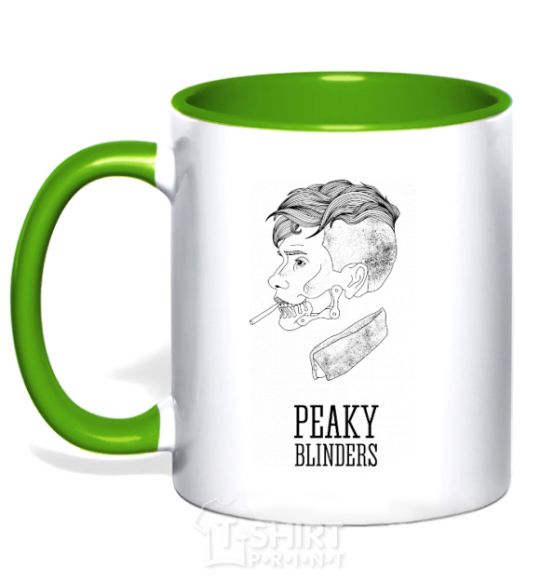 Mug with a colored handle Sharp visors are white kelly-green фото