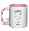 Mug with a colored handle Sharp visors are white light-pink фото