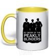 Mug with a colored handle Sharp visor silhouette yellow фото