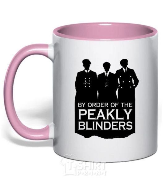 Mug with a colored handle Sharp visor silhouette light-pink фото