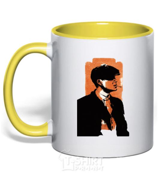 Mug with a colored handle Sharp visors stencil yellow фото