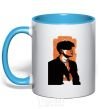 Mug with a colored handle Sharp visors stencil sky-blue фото