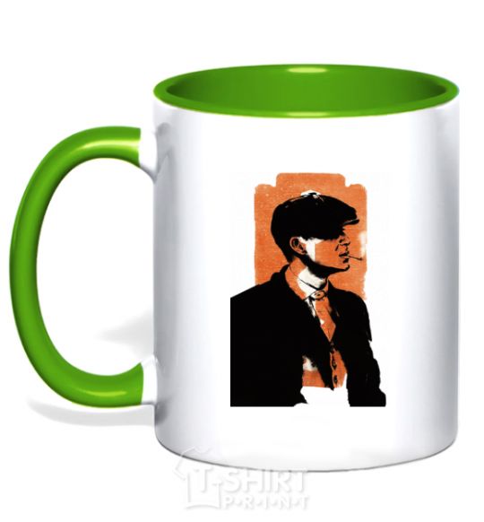 Mug with a colored handle Sharp visors stencil kelly-green фото