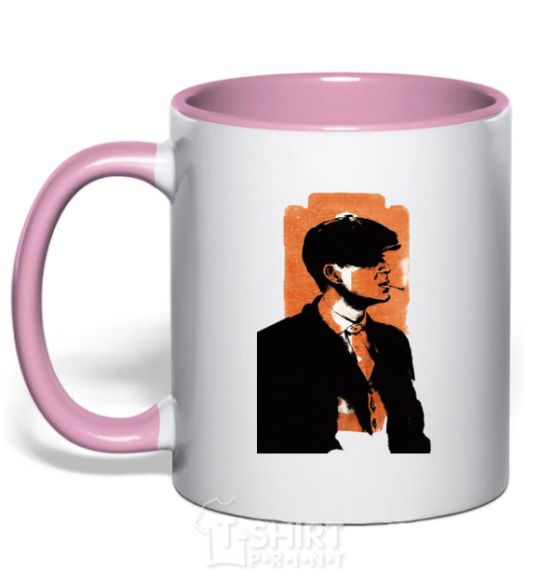 Mug with a colored handle Sharp visors stencil light-pink фото