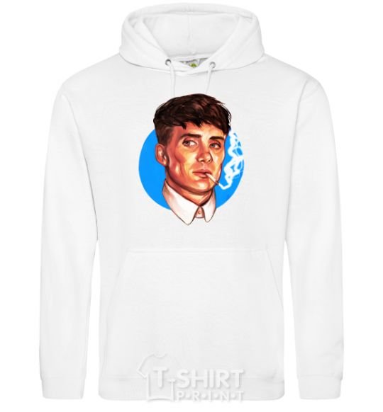 Men`s hoodie Thomas Shelby with a Sharpie cigarette White фото