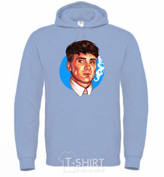 Men`s hoodie Thomas Shelby with a Sharpie cigarette sky-blue фото