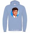 Men`s hoodie Thomas Shelby with a Sharpie cigarette sky-blue фото