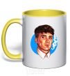 Mug with a colored handle Thomas Shelby with a Sharpie cigarette yellow фото