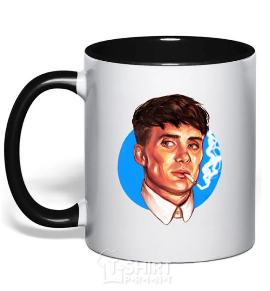 Mug with a colored handle Thomas Shelby with a Sharpie cigarette black фото