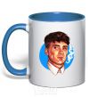 Mug with a colored handle Thomas Shelby with a Sharpie cigarette royal-blue фото