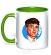 Mug with a colored handle Thomas Shelby with a Sharpie cigarette kelly-green фото