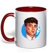 Mug with a colored handle Thomas Shelby with a Sharpie cigarette red фото