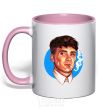 Mug with a colored handle Thomas Shelby with a Sharpie cigarette light-pink фото