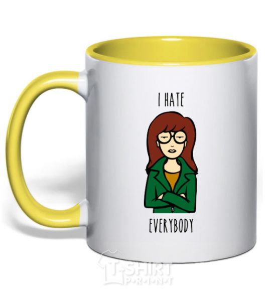 Mug with a colored handle Daria i hate everybody yellow фото