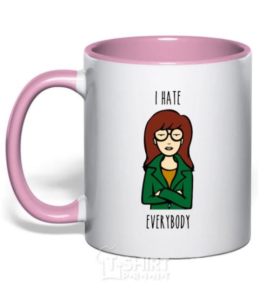 Mug with a colored handle Daria i hate everybody light-pink фото