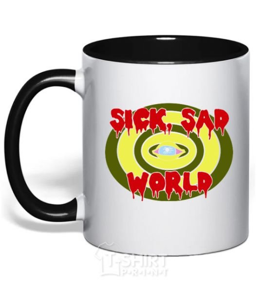 Mug with a colored handle Sick world black фото
