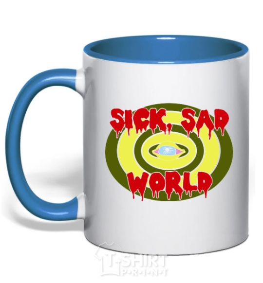 Mug with a colored handle Sick world royal-blue фото
