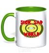 Mug with a colored handle Sick world kelly-green фото
