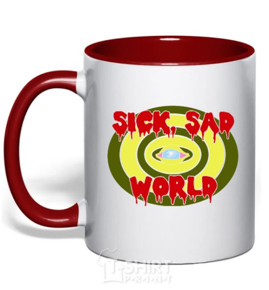Mug with a colored handle Sick world red фото