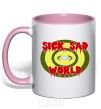 Mug with a colored handle Sick world light-pink фото