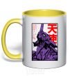Mug with a colored handle Evangelion yellow фото