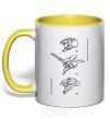 Mug with a colored handle Evangelion HELMETS anime yellow фото