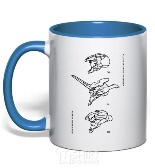 Mug with a colored handle Evangelion HELMETS anime royal-blue фото