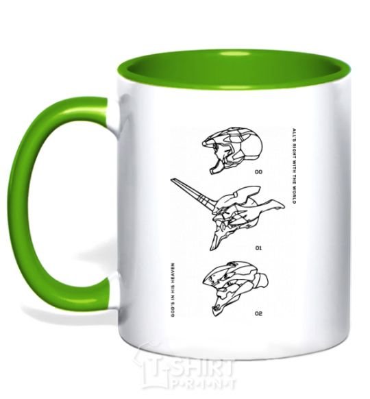 Mug with a colored handle Evangelion HELMETS anime kelly-green фото