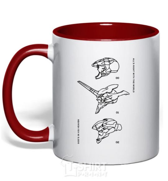 Mug with a colored handle Evangelion HELMETS anime red фото