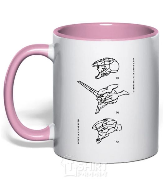 Mug with a colored handle Evangelion HELMETS anime light-pink фото