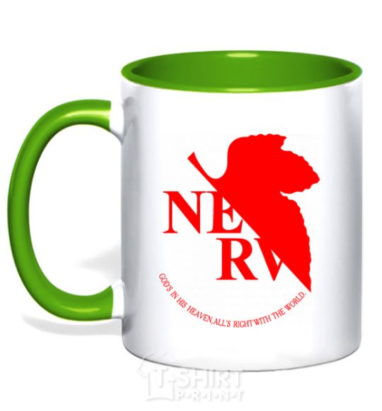 Mug with a colored handle Evangelion anime Evangelion kelly-green фото