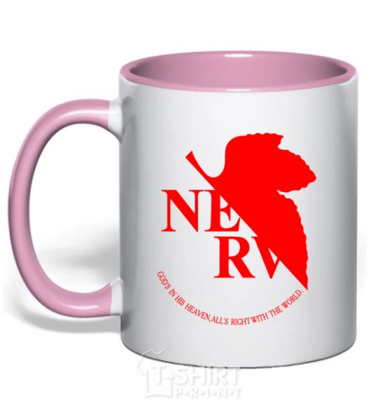Mug with a colored handle Evangelion anime Evangelion light-pink фото