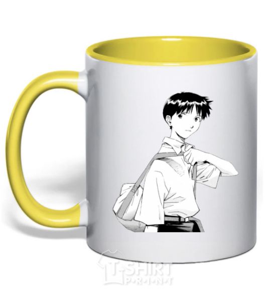 Mug with a colored handle Daco Evangelion yellow фото