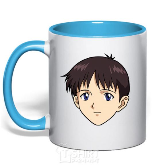 Mug with a colored handle Evangelion Sinzdi sky-blue фото