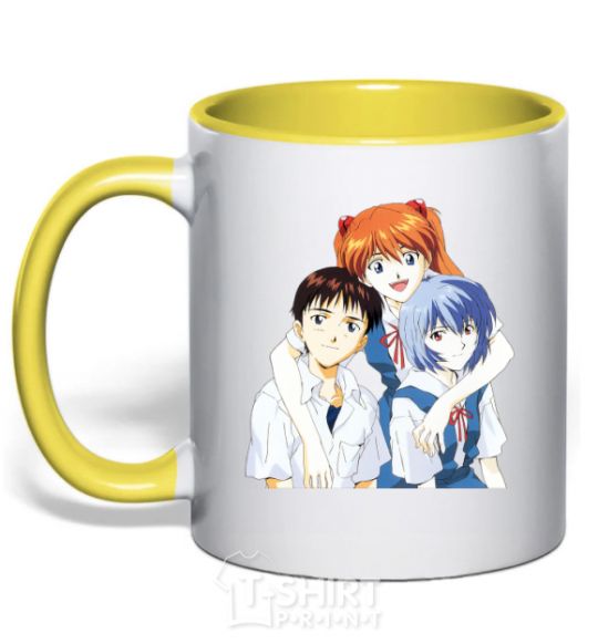 Mug with a colored handle Asuka Shinji Rei yellow фото
