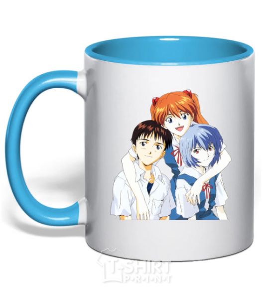 Mug with a colored handle Asuka Shinji Rei sky-blue фото