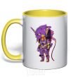 Mug with a colored handle Evangelion robot anime yellow фото