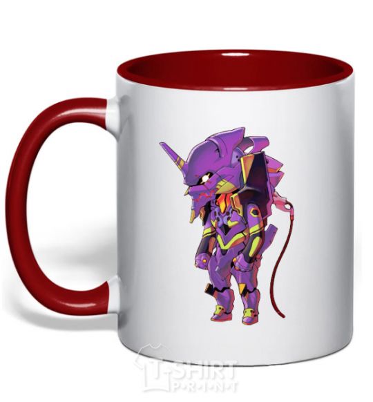 Mug with a colored handle Evangelion robot anime red фото