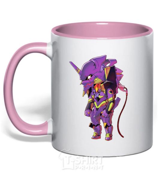 Mug with a colored handle Evangelion robot anime light-pink фото