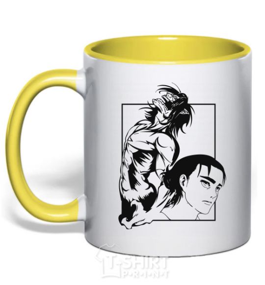 Mug with a colored handle Eren Yaeger Attack of the Titans yellow фото