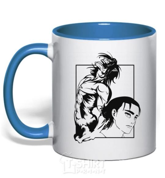 Mug with a colored handle Eren Yaeger Attack of the Titans royal-blue фото