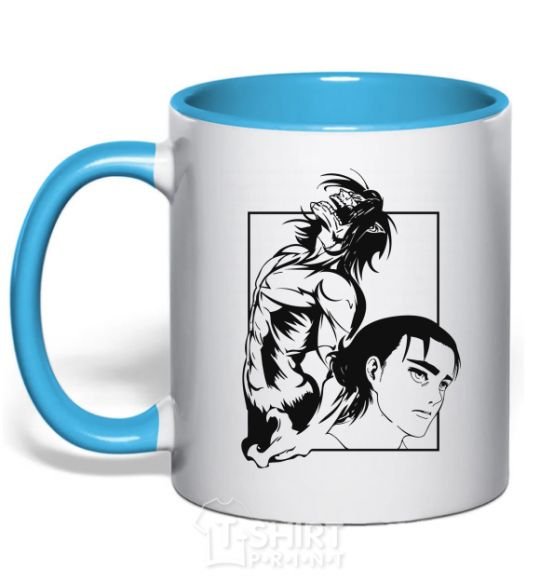 Mug with a colored handle Eren Yaeger Attack of the Titans sky-blue фото