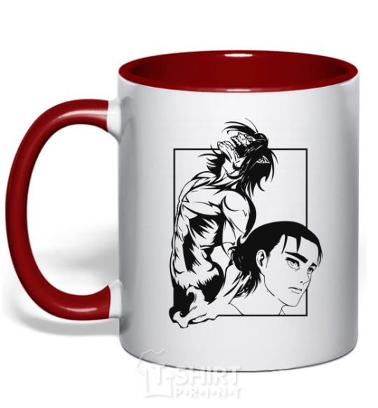 Mug with a colored handle Eren Yaeger Attack of the Titans red фото