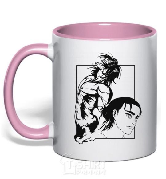 Mug with a colored handle Eren Yaeger Attack of the Titans light-pink фото