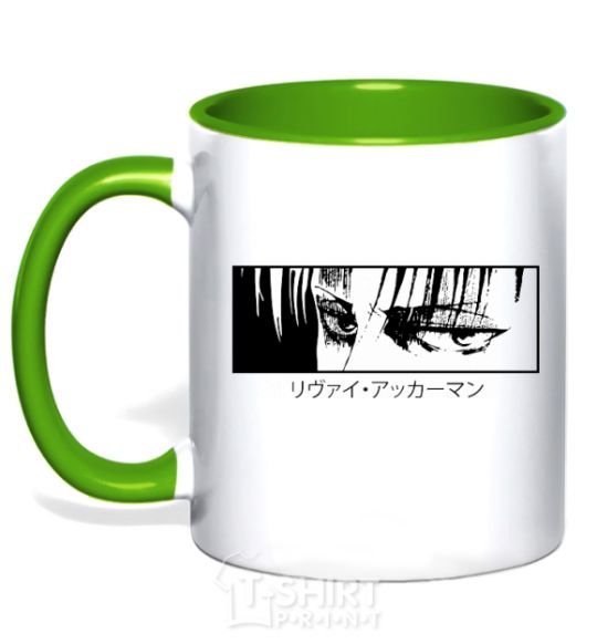 Mug with a colored handle Levi ackerman (white) kelly-green фото